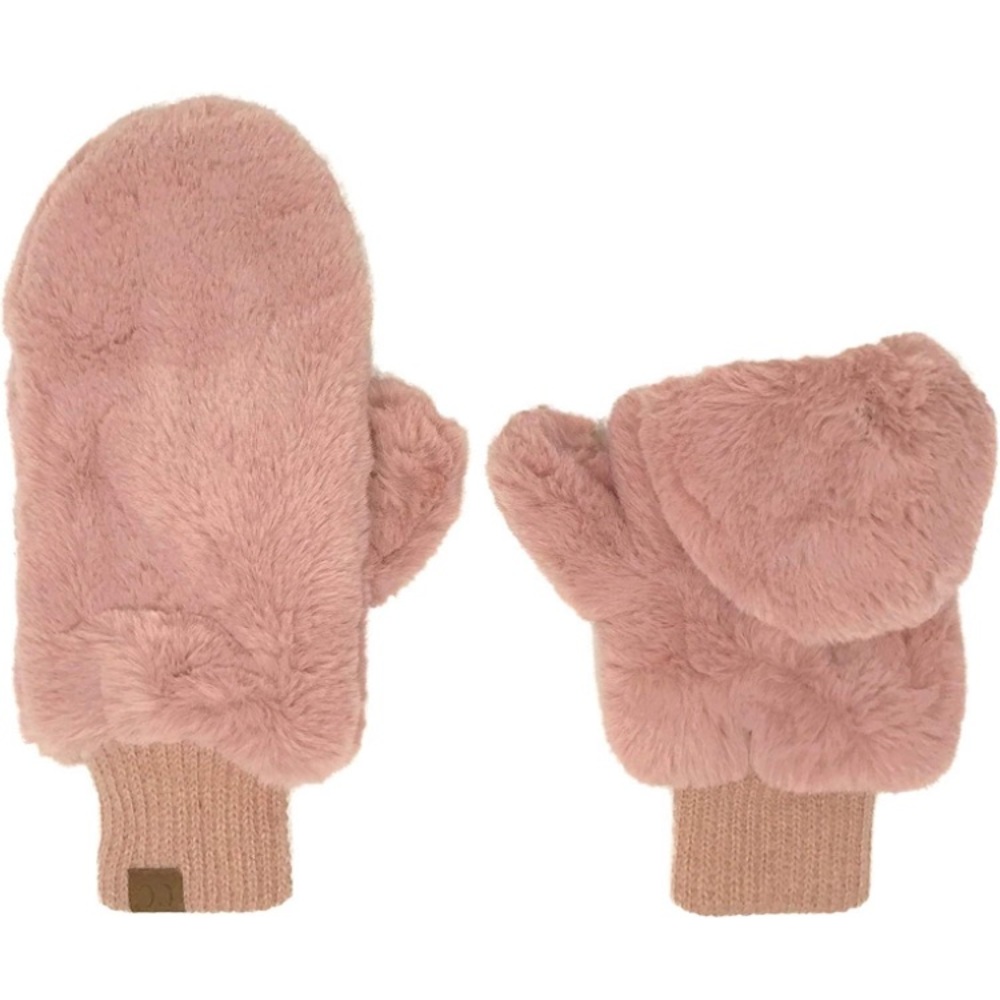 NWOT CC Soft Faux Fur Fuzzy Lined Flip Up Down Top Fingerless Mittens in Rose